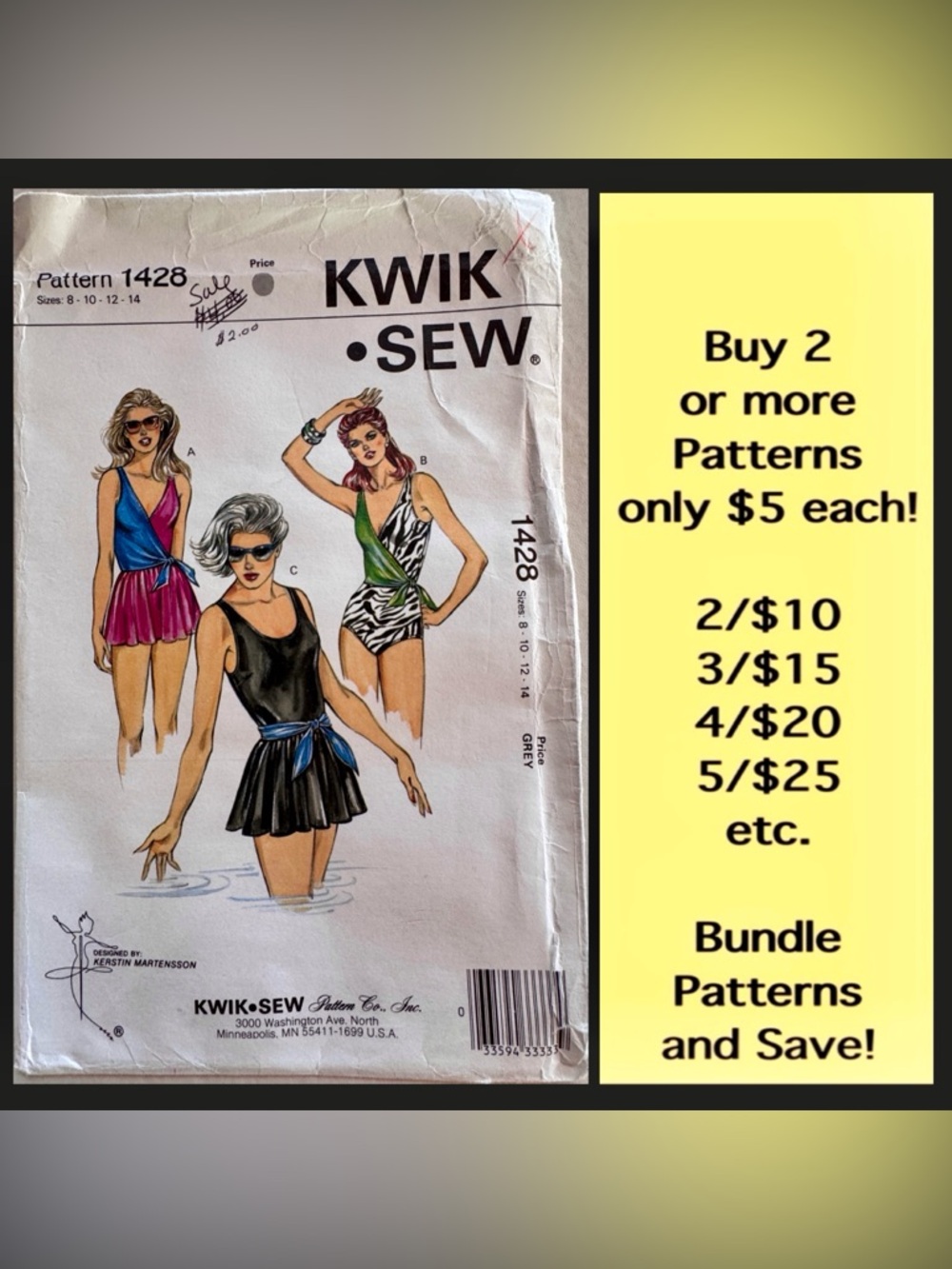 KWIK • SEW Vintage Misses’ Swimsuits 3 Styles Uncut Sewing Pattern (8-10-12-14)